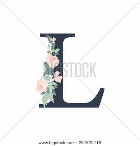 Floral Alphabet - Letter L With Flowers Bouquet Composition. Unique Collection For Wedding Invites D