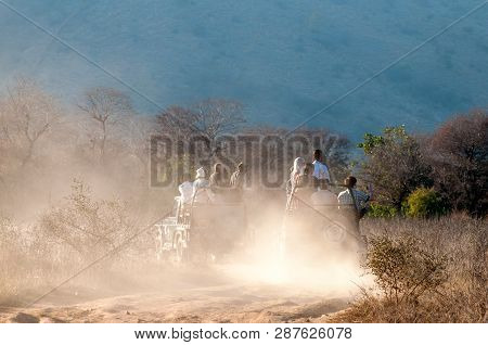 Ranthambore, India - February 4, 2011: Safari Drive On A Dusty Road In Ranthambore National Park. Th