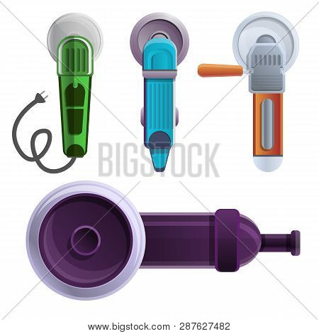 Angle Grinder Icons Set. Cartoon Set Of Angle Grinder Vector Icons For Web Design