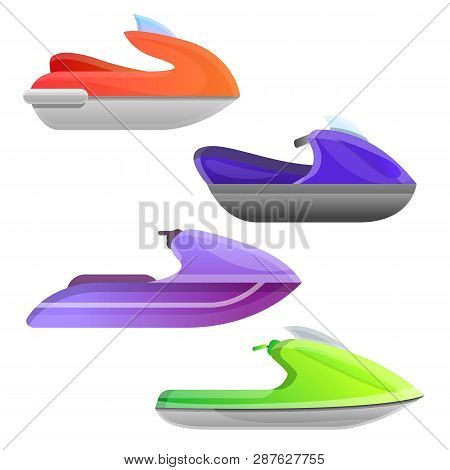 Jet Ski Icons Set. Cartoon Set Of Jet Ski Vector Icons For Web Design