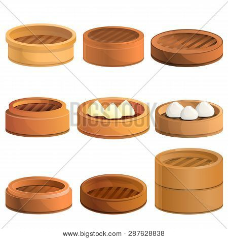 Steamer Icons Set. Cartoon Set Of Steamer Vector Icons For Web Design
