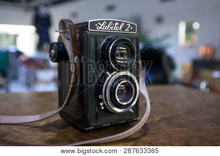 Kouvola, Finland - November 1, 2018: Vintage Twin Lens Camera Lubitel On The Table.