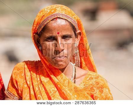 Ranthambore, India - February 4, 2011: Portrait Of A Rajasthani Woman In Ranthambore. Rajasthani Peo