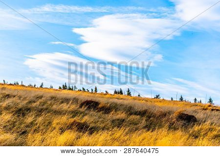 Autumnal Landscape Of Krkonose With Yellow Grass And Unique Cloudscape, Giant Mountains, Czech Repub