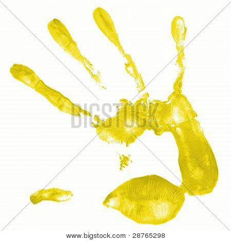 Hand mit gelber Farbe drucken