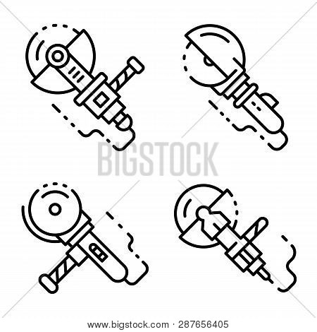 Angle Grinder Icons Set. Outline Set Of Angle Grinder Vector Icons For Web Design Isolated On White 