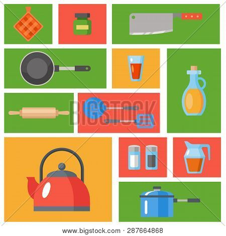 Kitchen Utensils Set. Kitchenware, Cookware, Kitchen Tools Collection. Modern Flat Icons Set, Graphi