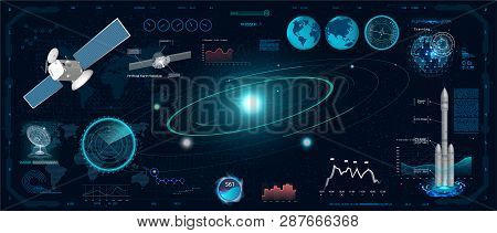Radar Screen. Futuristic User Interface (dashboard, Spaceship, Circle Elements, Satellite, Data And 