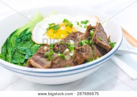 Porky Bowl Homemade Char Siu With Rice And Sunny Side Up & Siew Pak Choy