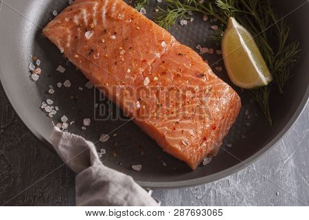 Salmon With Lemon And Dill In A Pan