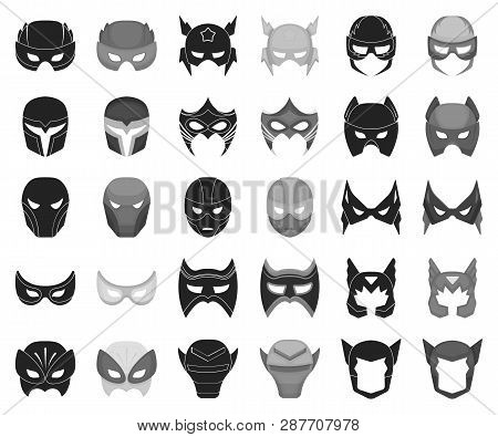 Carnival Mask Black, Monochrome Icons In Set Collection For Design.mask On The Eyes And Face Vector 