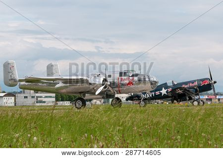 Payerne, Switzerland - August 29, 2014: World War Ii Vintage North American B-25 Mitchell Bomber Air