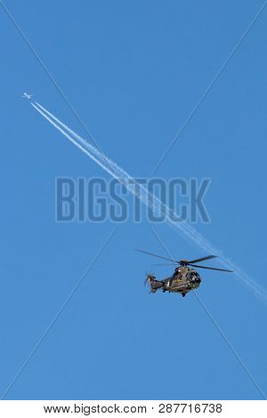 Payerne, Switzerland - August 30, 2014: Swiss Air Force Aerospatiale As532 (th98) Military Utility H