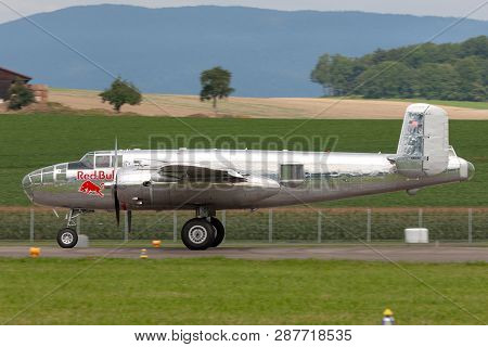Payerne, Switzerland - August 29, 2014: World War Ii Vintage North American B-25 Mitchell Bomber Air