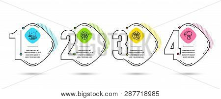 Infographic Timeline Set Of Surprise Gift, Bumper Cars And Creativity Icons. Elephant On Ball Sign. 