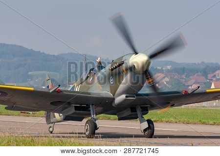 Payerne, Switzerland - September 6, 2014: Supermarine Spitfire Mk16e World War Ii Fighter Aircraft G