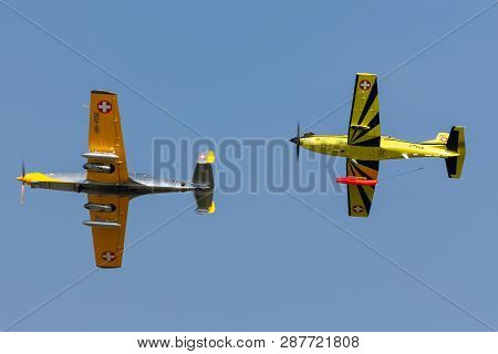 Payerne, Switzerland - September 6, 2014: Former Swiss Air Force F+w C-3605 Schlepp Target Towing Ai