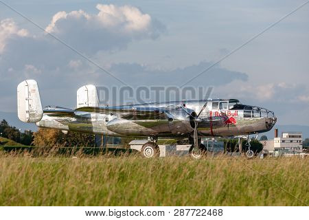 Payerne, Switzerland - September 8, 2014: World War Ii Vintage North American B-25 Mitchell Bomber A