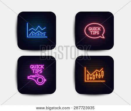 Neon Glow Lights. Set Of Quickstart Guide, Trade Infochart And Tutorials Icons. Financial Diagram Si