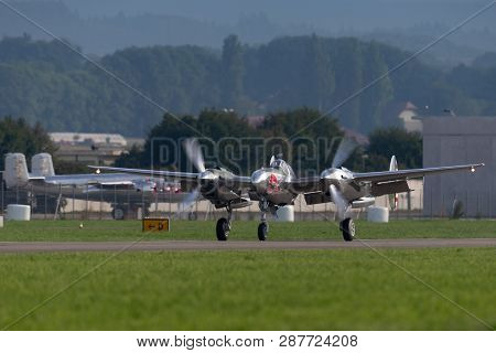 Payerne, Switzerland - August 29, 2014: Lockheed P-38 Lightning World War Ii Fighter Aircraft Operat