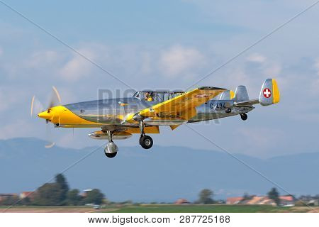 Payerne, Switzerland - September 4, 2014: Former Swiss Air Force F+w C-3605 Schlepp Target Towing Ai