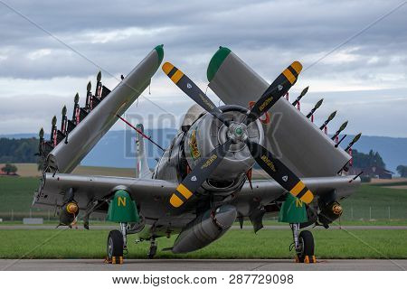 Payerne, Switzerland - August 31, 2014: Former French Air Force Douglas A-1d Skyraider Single Seat A