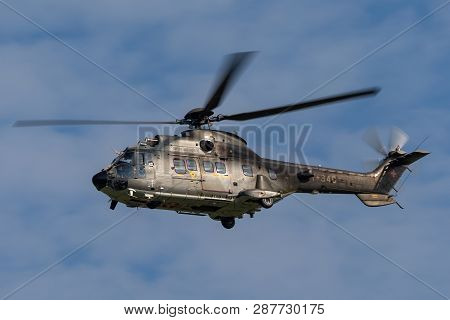 Payerne, Switzerland - September 7, 2014: Swiss Air Force Aerospatiale As532 (th98) Military Utility