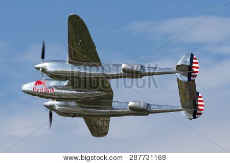 Payerne, Switzerland - September 7, 2014: Lockheed P-38 Lightning World War Ii Fighter Aircraft Oper