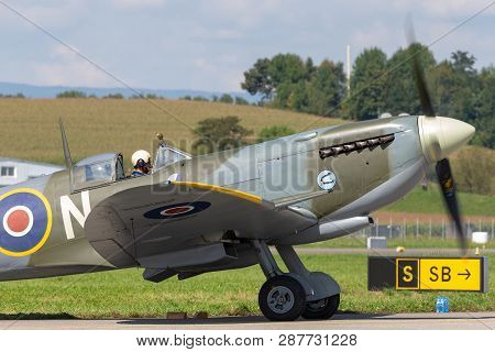 Payerne, Switzerland - September 7, 2014: Supermarine Spitfire Mk16e World War Ii Fighter Aircraft G