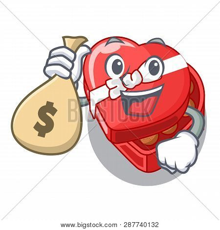 With Money Bag Chocolate Box Heart Above Cartoon Table