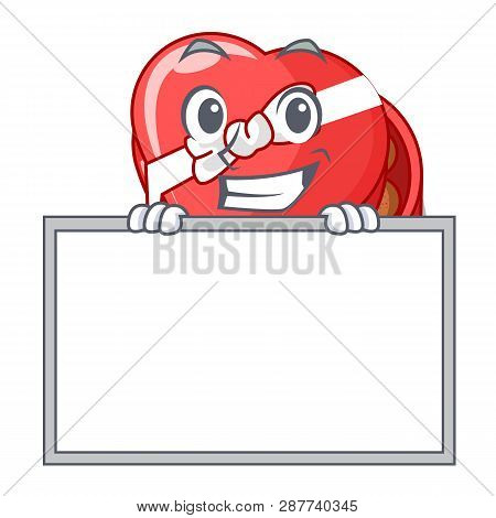 Grinning With Board Chocolate Box Heart Above Cartoon Table