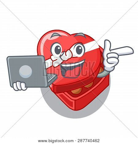 With Laptop Chocolate Box Heart Above Cartoon Table