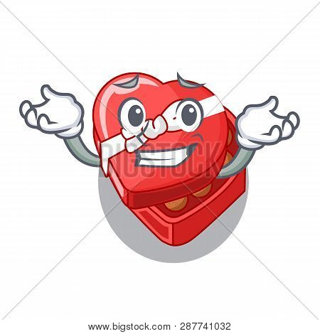 Grinning Choclate Heart Box In Shape Mascot