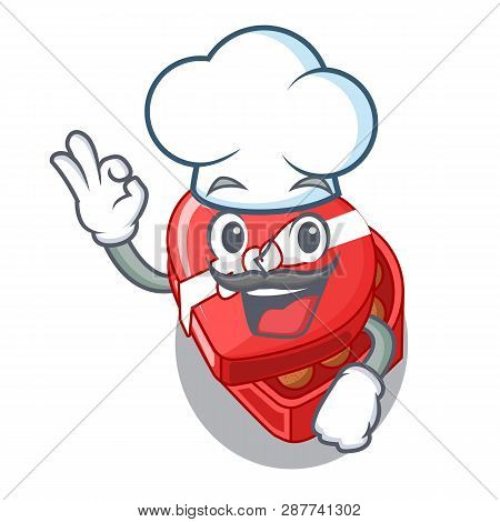 Chef Choclate Heart Box In Shape Mascot