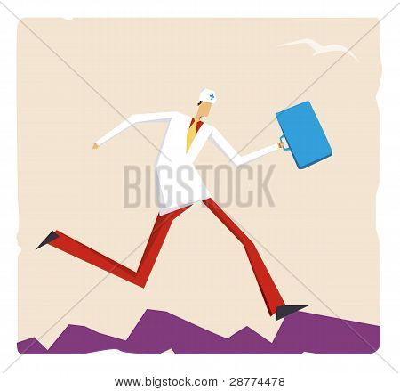 Cartoon Arzt mit einem Koffer