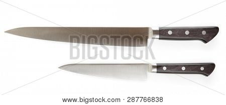 Two new kitchen knives isolated on white background