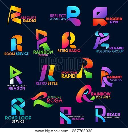 Letter R Icons Design Studio, Commercial Bank Or Gym And Radio. Beauty Bar, Road Construction Servic