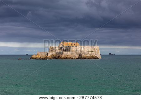 View Of The Fort National In Saint Malo A Tidal Island In The English Channel At High Tide. Brittany