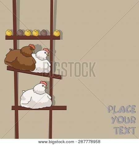Decorative Cartoon Background With Hens And Chicken