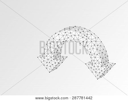 Two Joined Arrows Pointing Down Symbol. Wireframe Digital 3d Illustration. Low Poly Download, Downtr