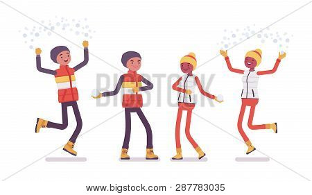 Young Happy Man, Woman Enjoy Winter Outdoor Activities, Fun On Ski Resort, Having Active Holiday, Wi