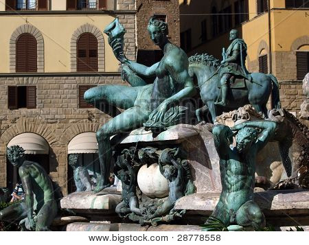Fontanna Neptuna przez Bartolomeo Ammanati w Piazza della Signoria we Florencji