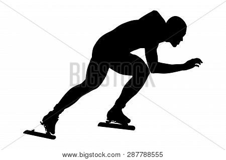 Man Athlete Speedskater Turn Ice Arena Black Silhouette
