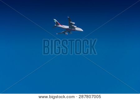 Essen Kettwig, Nrw, Germany - November 28, 2016:emirates Airbus A-380 During The Start-up Process At