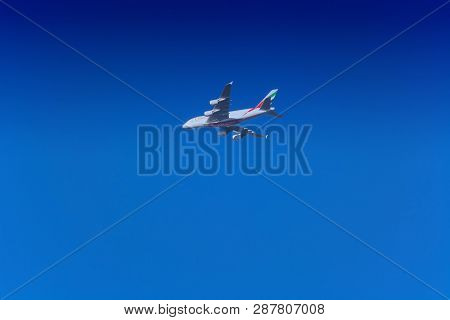 Essen Kettwig, Nrw, Germany - November 28, 2016:emirates Airbus A-380 During The Start-up Process At