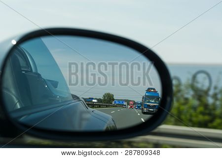 Unna, Germany - August 2, 2017: Traffic On The A2 Motorway And Scholven Coal Power Station, Germany,