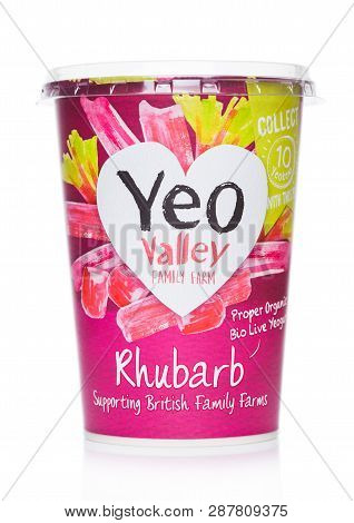 London, Uk - March 05, 2019: Yeo Valley Family Farm Proper Organic Bio Live Yogurt With Rhubarb On W