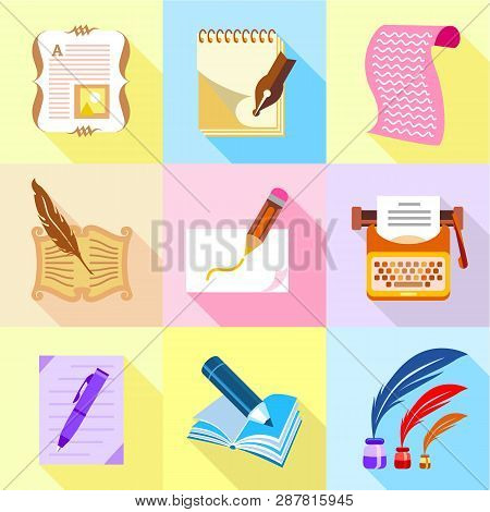 Scribe Icons Set. Cartoon Set Of 9 Scribe Icons For Web Isolated On White Background
