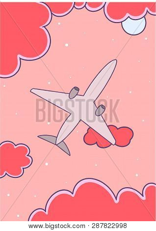 Vector Illustration. Gray Plane In The Pink Sky.