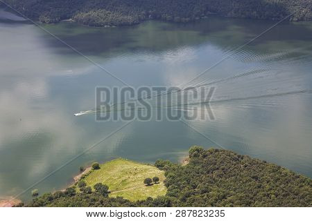 Swamp Of Sau From The Crags Of Tavertet With A Boat